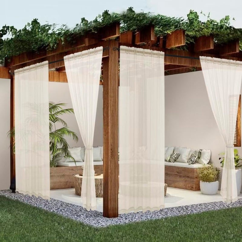 youleyar Sheer Outdoor Curtains for Patio Waterproof 2 Panels Linen Look Rod Pocket Indoor Ivory Voile Curtain for Living Room  Bedroom  Porch  Pergola  Cabana  Gazebo(52x96 Inch  Ivory) - Image 1